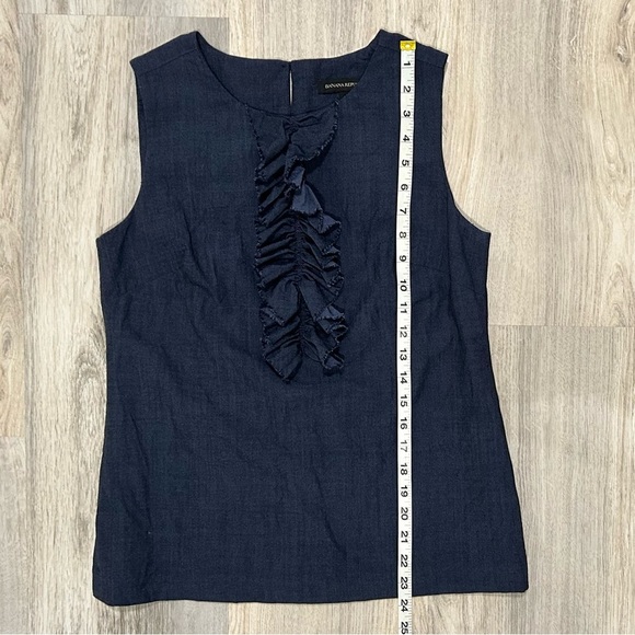 Banana Republic Lightweight Wool Stretch Ruffle Sleeveless Top Navy Shirt Size 2 - Picture 2 of 6